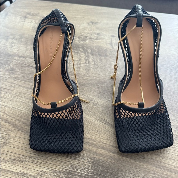 Bottega Veneta Black and Gold High-Heeled Sandals